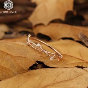 Charm_Jewells Rose Gold Moissanite <b>Ring</b> Plant Design Prong Setting Classic Romantic Women's Engagement IGI Certified - Product Image 1