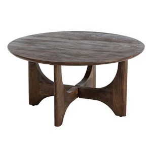 Modern Minimalist Dark Walnut Solid Wood Round <b>Nesting</b> <b>Coffee</b> <b>Table</b> & Side <b>Table</b> <b>Set</b> with Pedestal Base for Living Room - Product Image 2