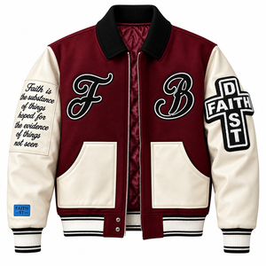 Blouson Homme en Cuir Double Couche Style Letterman, Coupe-Vent Printemps, Fermeture Éclair, Logo Brodé Personnalisé, Motif Tête de Mort - Product Image 1