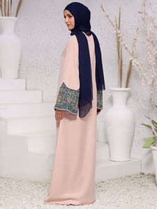 Muslim Fashion Hijabis Modest Casual Chiffon Maxi Dresses Women <b>Printed</b> Lantern Sleeve High Waist Pleated Abaya Robes Loose Eid - Product Image 3