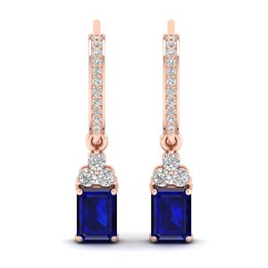 REYES Pendientes Colgantes de Zafiro Azul de 2 Quilates con Corte Esmeralda Hechos a Mano, Joyería Fina de Moissanita en Oro de 14K, Regalos de Boda Modernos y Personalizados - Product Image 2