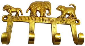 Perchero de Pared Metálico con Acabado Dorado Antiguo, Diseño de Elefante, León y Tigre, 4 Ganchos Decorativos para Ropa, para el Hogar - Product Image 2