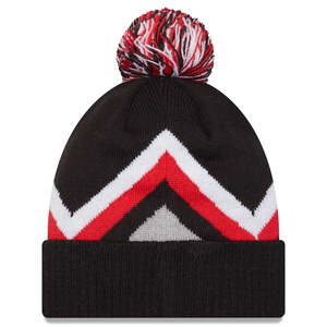 Gorro Unisex con Diseño Geométrico Chevron y Pompón, Negro, Rojo, Blanco, Gris, Gorro de Invierno con Borde, Gorro de Punto Informal para Adultos - Product Image 2