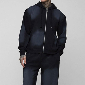 New Arrival Men Acid Wash Heavyweight Casual Anti-Bacterial <b>Zip</b>-Up Sweat Suits Custom Vintage Sun-Fade Zipper Hoodies Sweatpants - Product Image 6