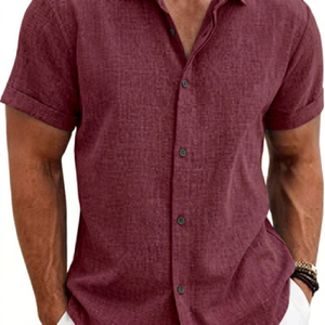 เสื้อเชิ้ตผู้ชายลำลอง แขนสั้น ผ้าป้องกันการเป็นขุย ย้อมเส้นด้าย สำหรับชายหาด ฤดูร้อน งานแต่งงาน  วิธีการถักทอแบบนิตติ้ง - Product Image 3