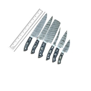 Damascus Steel Durable 6-Piece <b>Knife</b> Wood Handle Polished <b>Sharp</b> Serrated Edge Right-Hand Kitchen <b>Knives</b> With Leather Roll Kit - Product Image 1