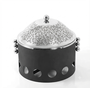 Black Coated Stainless Steel Stand Food Warmer Chafing Dish Wedding Table <b>Top</b> Serving Casserole Hot Pot 20cm Diameter - Product Image 1