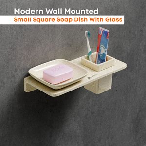 Porte-savon carré en verre trempé épais avec support chromé poli pour lavabo de salle de bain et toilettes d'invités - Product Image 2