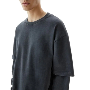 Custom Men <b>Two</b> Color Sleeve T <b>Shirt</b> Cotton Oversized Tee <b>Double</b> Sleeve Streetwear Casual Fashion Short Sleeve - Product Image 3