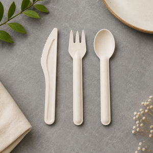 Ensemble de couverts jetables blancs, couteau, fourchette, cuillère, en amidon de maïs, écologiques, pour le camping - Product Image 1