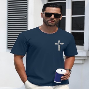 T-shirt décontracté à manches courtes en jersey respirant bleu marine pour homme avec imprimé croix et verset biblique Philippiens 4:13, col rond - Product Image 6