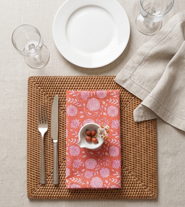Wholesale Handmade Hand Block Print 100% Cotton Square Napkin Floral Orange <b>Pink</b> Reusable Soft <b>Table</b> Linen Wedding Party - Product Image 4