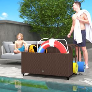 Organizzatore Galleggiante per Piscina in Rattan PE Marrone con Ruote - Product Image 2