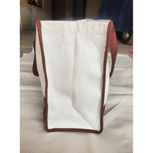 Large Canvas Tote Bag Cream With Brown Handles Shoulder Length Daily Shopping Bag - Product Image 3
