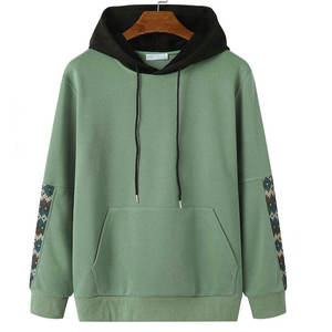 เสื้อฮู้ดโอเวอร์ไซส์แบบยูนิเซ็กซ์ สีเขียว แขนเสื้อแบบแพทช์เวิร์ค ผ้าถักลำลอง สำหรับใส่ในฤดูใบไม้ร่วง - Product Image 1