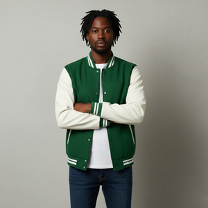 Wholesale Custom 100% <b>Wool</b> Canvas Front Winter Jacket Drop Shoulder 2 Tone Casual Wear Custom Printed Logo Men's Varsity Jacket - Product Image 6