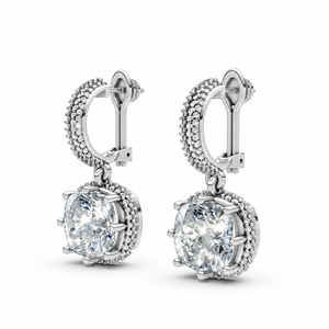 Round Brilliant Cut <b>Moissanite</b> Drop <b>Earrings</b> with Pavé Halo Leverback Design for Women Wedding Bridal Jewelry - Product Image 2