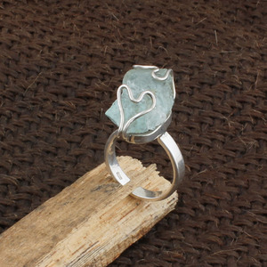 Bague artisanale en argent sterling 925 avec aquamarine naturelle, bijoux vintage faits à la main, cadeau de mariage pour femme, vente en gros - Product Image 1