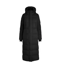 女士冬季连帽长款外套保暖超感风衣外套黑色长款外套舒适河豚外套