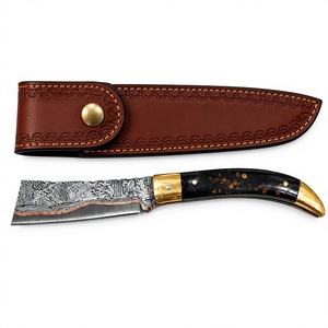 Couteau de chasse et de combat/camping en acier Damas sur mesure avec étui en cuir, lame droite à pointe tombante, épaisseur 0,35 mm - Product Image 2