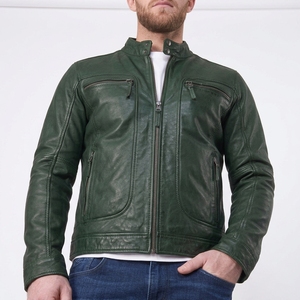 Men's Stand Collar Genuine Leather Jacket | High Street Fashion Slim Fit Biker Motorcycle Leather Coat | Premium Cowhide Casual - Product Image 5