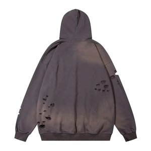 Sweat à capuche décontracté et respirant pour homme, en molleton 100% coton, coupe classique, style streetwear, effet vieilli, personnalisable, OEM - Product Image 2