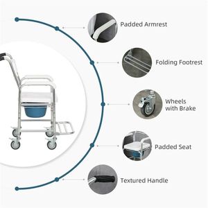 Waterproof Rolling Shower Commode Wheelchair with Padded Seat Bathroom Safety Equipment for Over-the-Toilet Chair Use - Product Image 3