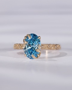 Anillo de Diamante Sintético CVD de Corte Ovalado de Lujo, Alta Calidad, Oro de 18K, Diamante Azul Cultivado en Laboratorio, Anillo de Novia, Joyería Fina para Mujer - Product Image 1