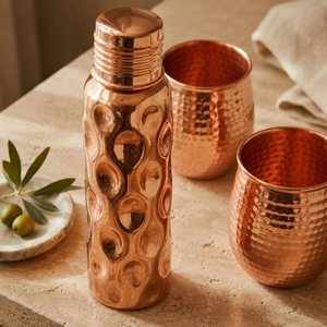 High Quality Polish Copper <b>Water</b> <b>Bottle</b> with 2 Copper Drinking Glasses Traditional Tableware Set for Home Use At Affordable Rate - Product Image 4
