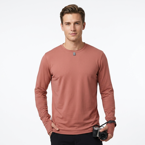 T-shirt à manches longues pour homme, coupe ajustée, couleur unie, col rond, tricoté en coton, vêtement décontracté, respirant, anti-rides, séchage rapide, écologique - Product Image 5