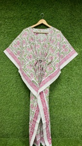 Kaftan en coton pour femmes, imprimé à la main, long, style bohème, été, printemps, automne, vêtements de plage, robe indienne faite à la main, respectueuse de l'environnement - Product Image 6