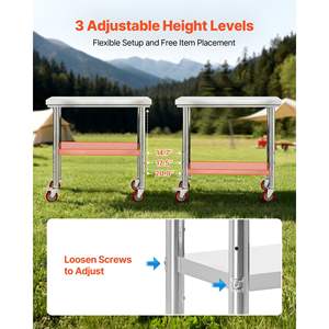 Ruedas de Acero Inoxidable para Mesa de 24 x 35.4 Pulgadas, Estación de Preparación de Cocina Comercial, Estante Inferior Ajustable para Preparación de Alimentos en Exteriores - Product Image 6