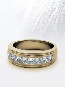 Luxury Yellow Gold Princess Cut Channel <b>Set</b> Diamond Band <b>Ring</b> for <b>Men</b> - Product Image 5
