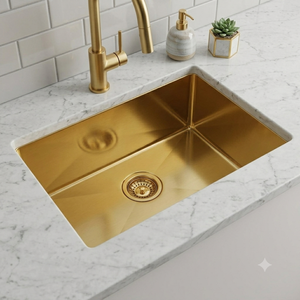 Fregadero de cocina rectangular profundo de latón personalizado, acabado en oro satinado, de un solo tazón, para empotrar, de alta resistencia, equipo de cocina para hoteles - Product Image 4