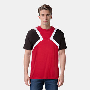 T-shirt personnalisé pour homme, rouge, à blocs de couleur, manches courtes noires, col rond, décontracté, anti-humidité, streetwear - Product Image 6