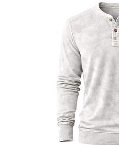 Custom <b>Mens</b> Acid Wash <b>Henley</b> Long Sleeve Sweatshirt Light Grey Casual Button Neck Pocket Style Winter Wear Cotton Slim Fit <b>Top</b> - Product Image 4
