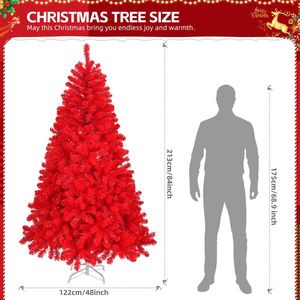 Albero di Natale Artificiale Realistico Non Illuminato da 2,13 m con 1100 Rami, Base in Metallo Robusta, Rosso, Realizzato in PET - Product Image 2
