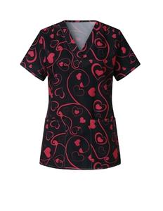 Tenues médicales personnalisées avec logo, écologiques, imprimées cœur, en tissu doux de polyester et élasthanne, pour hôpitaux - Product Image 3