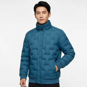 Chaqueta Azul para Hombre, Cuello Alto, Cierre de Cremallera, Cortavientos, Abrigo Casual de Invierno, Relleno de Fibra de Poliéster Gruesa, Corte Regular - Product Image 3