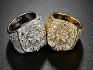 Bague tête de lion Hip Hop pour femmes, pavée de moissanite, ton or et argent, bijoux animaliers de luxe - Product Image 3