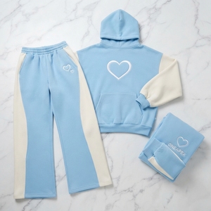 Ensemble de survêtement décontracté pour femme, bleu ciel et blanc, avec sweat à capuche oversize et pantalon de jogging à jambes larges, tenue deux pièces - Product Image 2