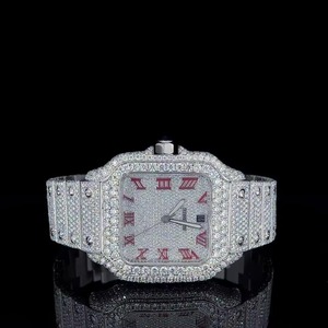 Reloj Mecánico Automático Cuadrado de Lujo con Diamantes, Esfera con Números Romanos, Fecha, Acero Inoxidable, Unisex - Product Image 4