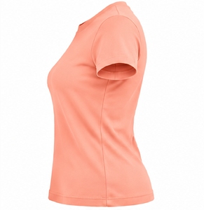 Camiseta de manga corta con cuello redondo para mujer, color rosa melocotón, teñido liso, básica - Product Image 3