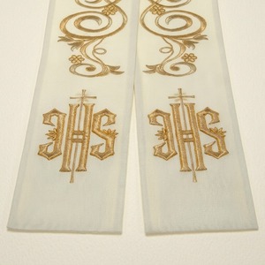 Étole liturgique blanche avec broderie IHS dorée, faite à la main, pour prêtre chrétien, vêtement liturgique d'église - Product Image 5