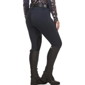 Pantalones de equitación de cintura alta para mujer con botones, largos, de punto elástico, color azul marino liso, con color personalizado en la rodilla - Product Image 4