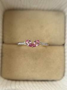 Elegante Anillo de Dos Piedras de Zafiro Rosa, Corte Pera, Vintage, Plata de Ley 925, Chapado en Oro de 14K, Anillo de Compromiso y Boda - Product Image 4