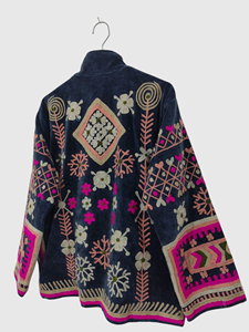 Veste à col mandarin en velours brodée à la main avec des motifs floraux, manches longues, taille plus, vêtements d'hiver pour femmes, style bohème chic - Product Image 4