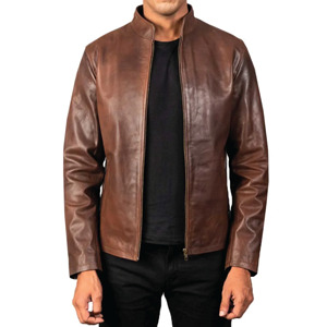 Chaquetas de Cuero Marrón Chocolate para Hombre, Cuero Vacuno Auténtico, Estilo Motero Vintage, Prenda Exterior Desgastada para Moda Casual e Invernal 2026 - Product Image 1