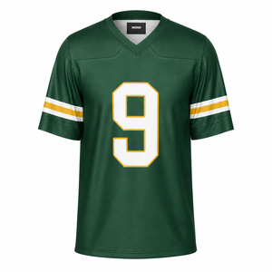 Wholesale <b>Men's</b> Black American Football Jersey V-Neck Short Sleeve Number 9 Heat-Transfer Printed Breathable Polyester Front - Product Image 2