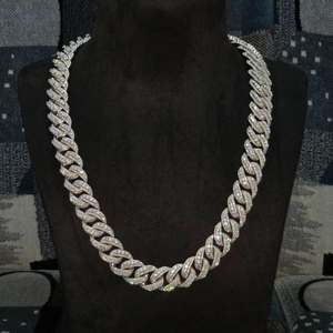 Collier chaîne unisexe en argent 925 plaqué rhodium avec moissanite cubique, style hip-hop, chaîne à maillons, cadeau de fête, bijoux à porter au quotidien - Product Image 1